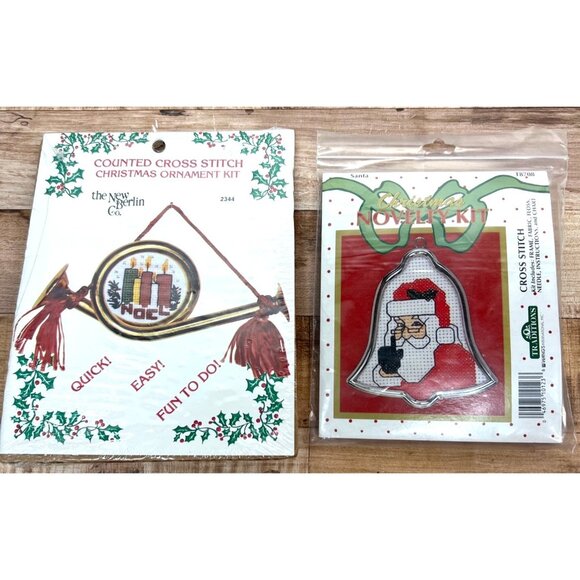 Counted Cross Stitch Christmas Ornament Kit Set - Santa & Noel Designs - Picture 1 of 4
